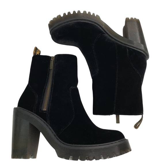 Velvet Platform Ankle Boots Chunky Heel 